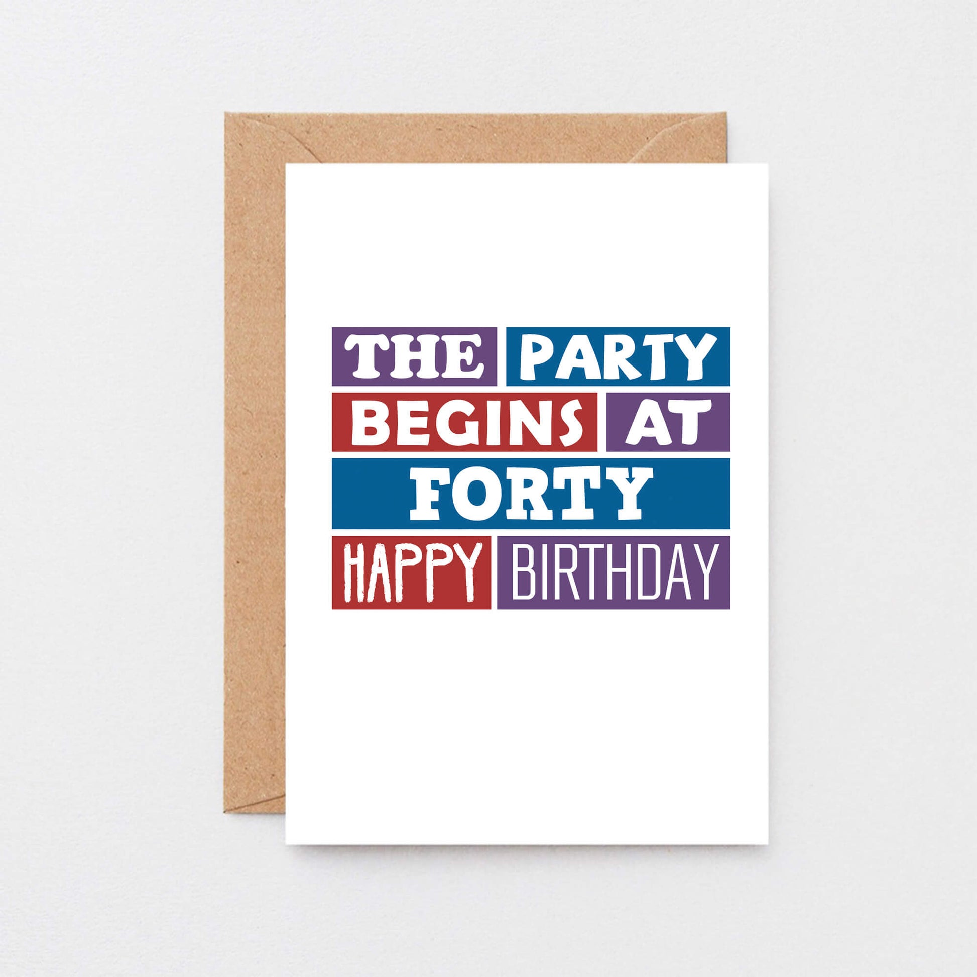 40th Birthday Card by SixElevenCreations. Reads The party begins at forty. Happy birthday. Product Code SE0227A6