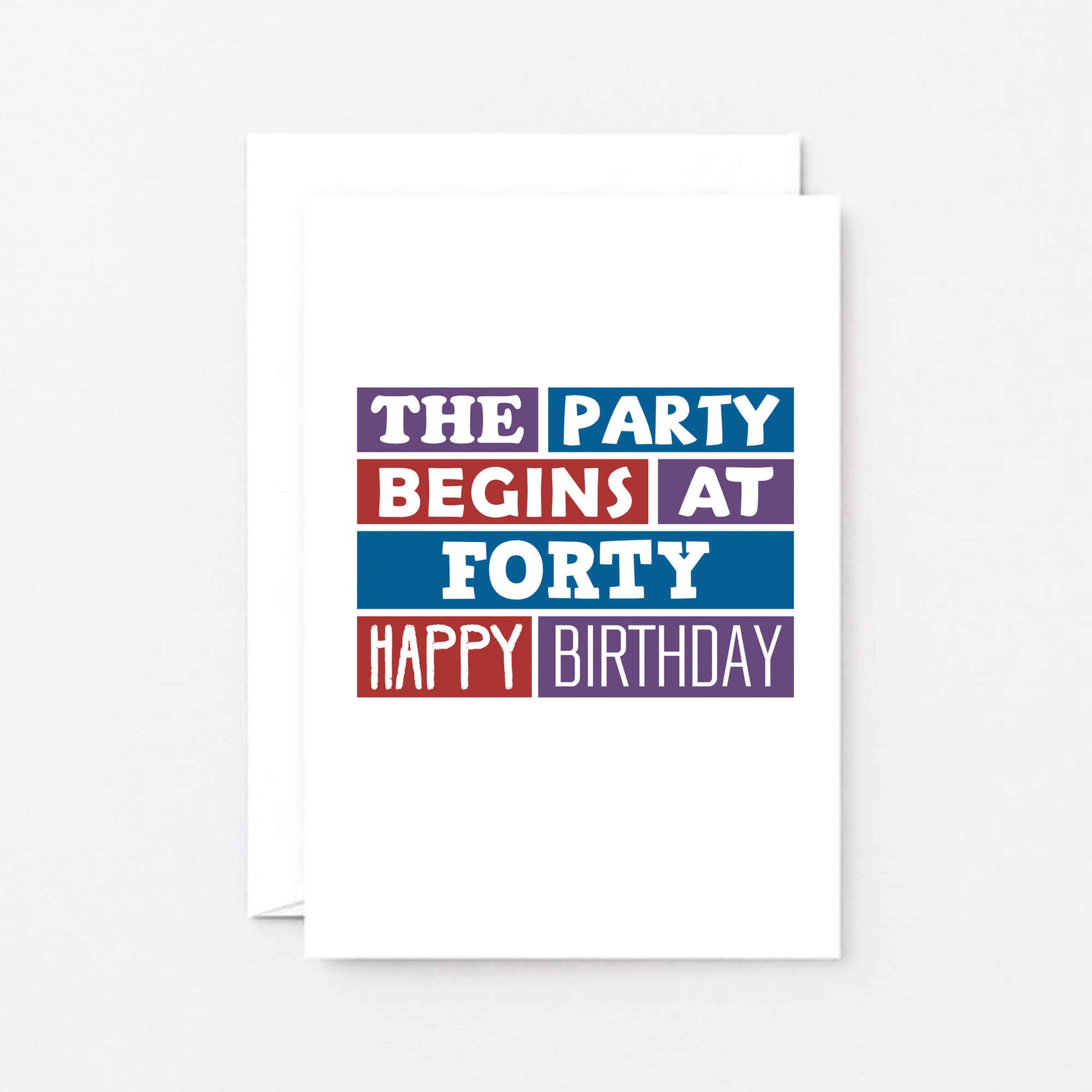 40th Birthday Card by SixElevenCreations. Reads The party begins at forty. Happy birthday. Product Code SE0227A6