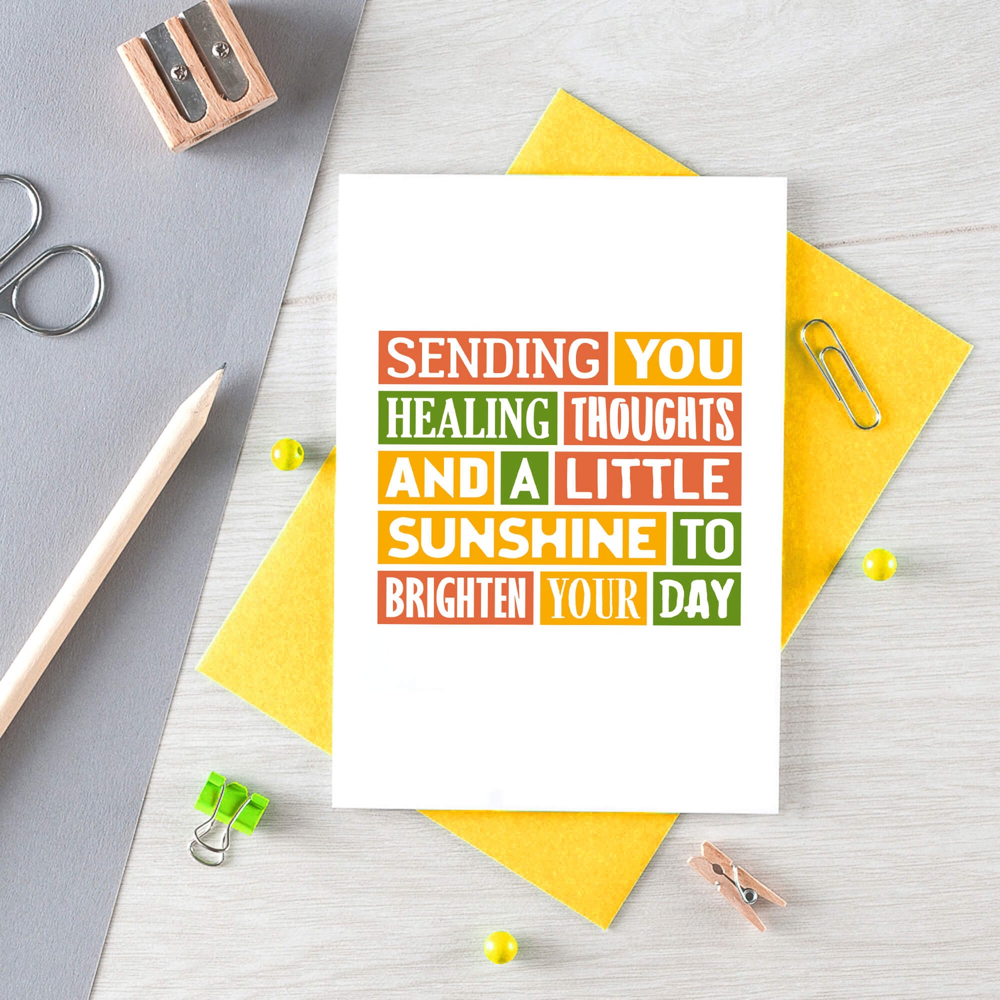 Get Well Card by SixElevenCreations. Reads Sending you healing thoughts and a little sunshine to brighten your day. Product Code SE0075A6