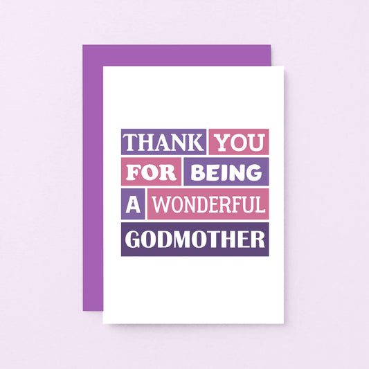 Godmother Card by SixElevenCreations. Reads Thank you for being a wonderful godmother. Product Code SE0164A6