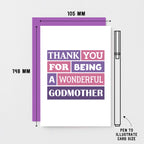 Godmother Card by SixElevenCreations. Reads Thank you for being a wonderful godmother. Product Code SE0164A6