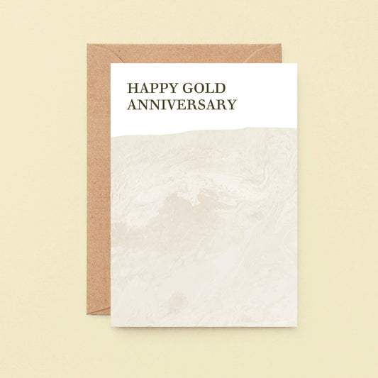 50th Wedding Anniversary Card by SixElevenCreations. Reads Happy Gold Anniversary. Product Code SE3022A6