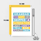 Funny Grandad Card by SixElevenCreations. Reads Grandad Your good looks skipped a generation. Just don't tell dad I said that. Product Code SE0137A6