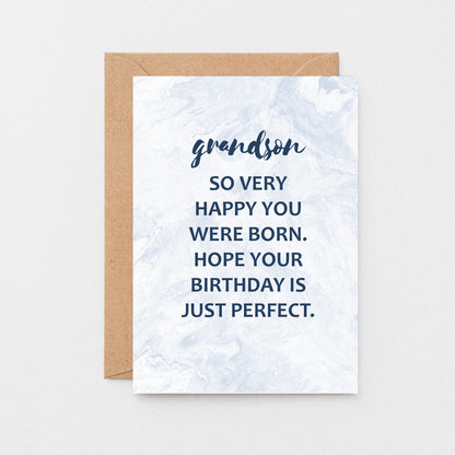 Grandson Birthday Card by SixElevenCreations. Reads Grandson So very happy you were born. Hope your birthday is just perfect. Product Code SE3014A6