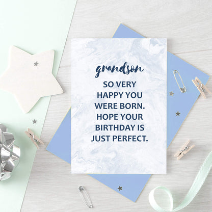 Grandson Birthday Card by SixElevenCreations. Reads Grandson So very happy you were born. Hope your birthday is just perfect. Product Code SE3014A6