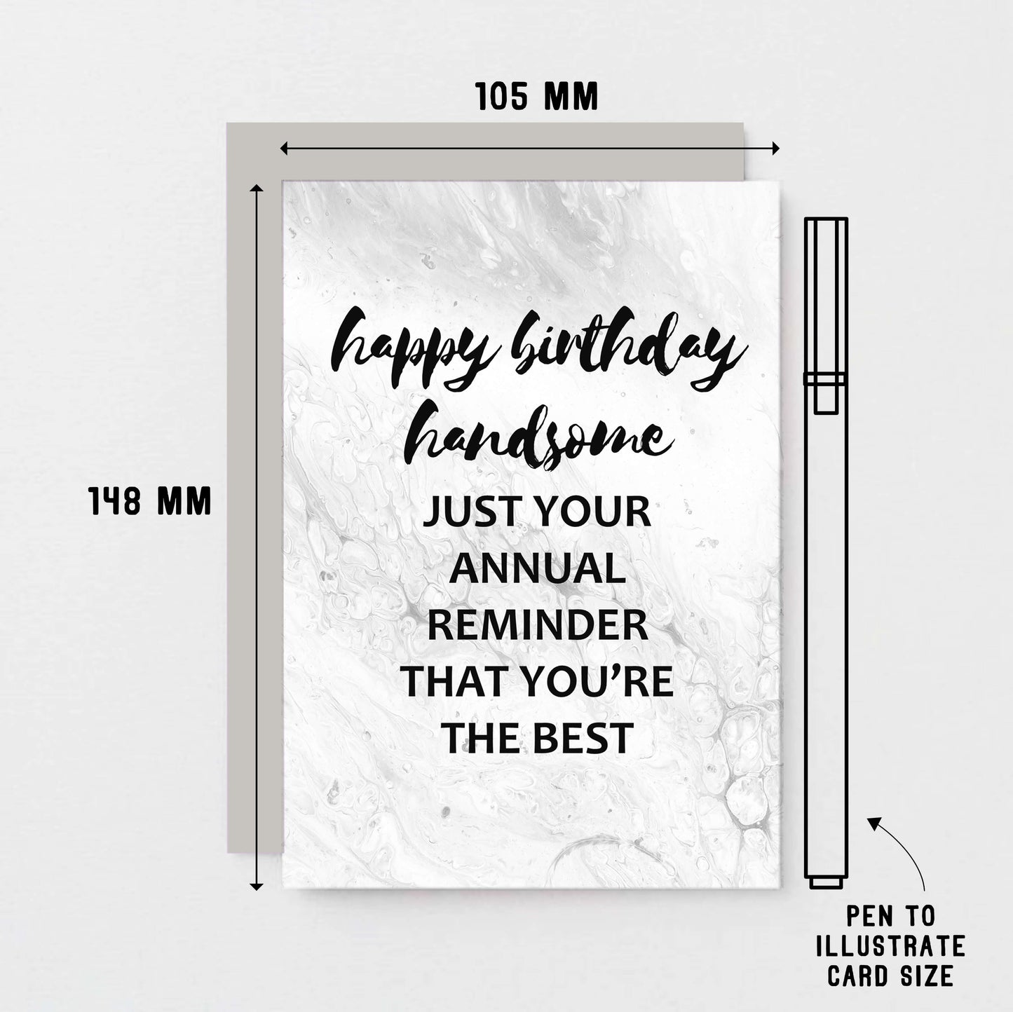 Birthday Card by SixElevenCreations. Reads Happy birthday handsome. Just your annual reminder that you're the best. Product Code SE3011A6