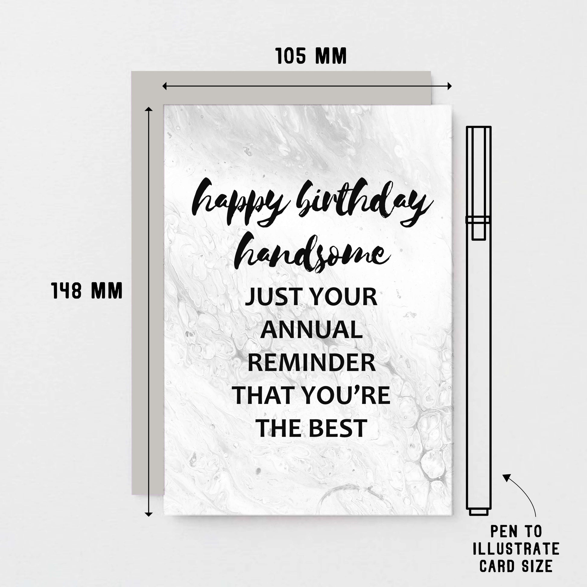 Birthday Card by SixElevenCreations. Reads Happy birthday handsome. Just your annual reminder that you're the best. Product Code SE3011A6