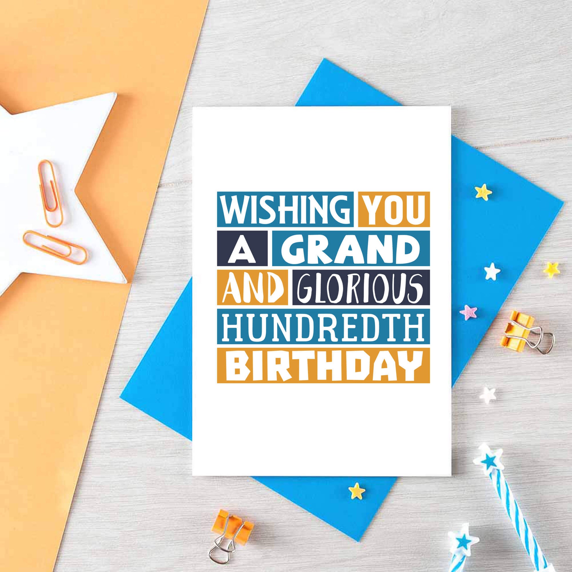 100th Birthday Card by SixElevenCreations. Reads Wishing you a grand and glorious hundredth birthday. Product Code SE0255A6