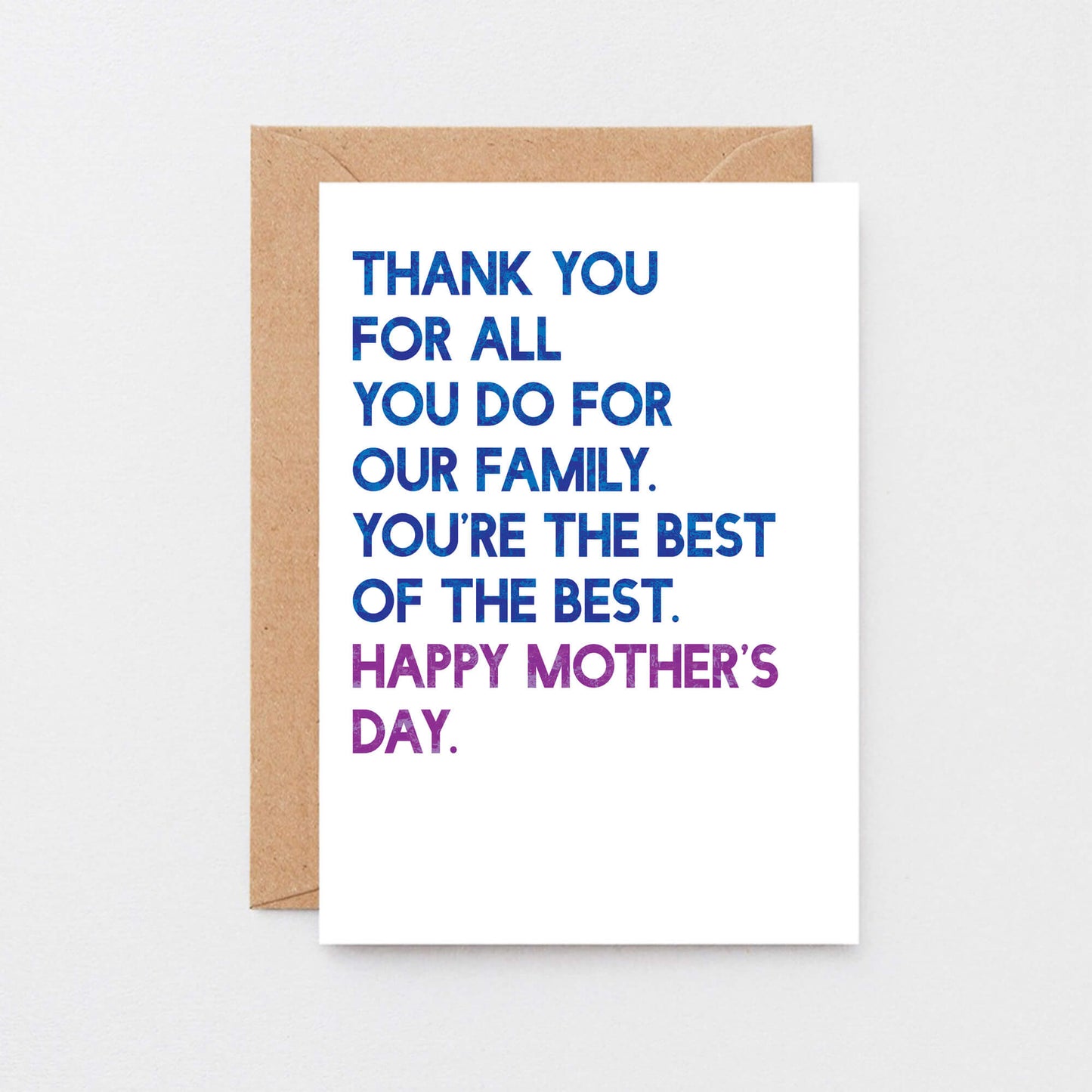 Mother's Day Card by SixElevenCreations. Card reads Thank you for all you do for our family. You're the best of the best. Happy Mother's Day. Product Code SEM0036A6