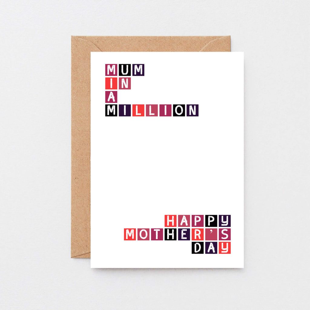 Mother's Day Card by SixElevenCreations. Reads Mum in a million. Happy Mother's Day. Product Code SEM0011A6