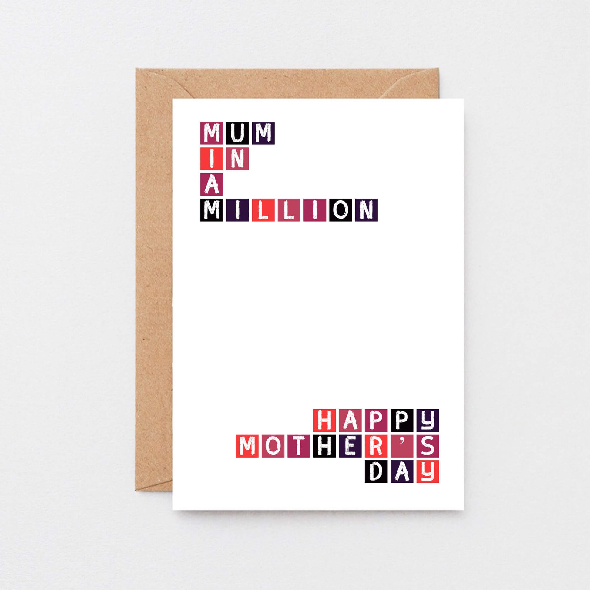 Mother's Day Card by SixElevenCreations. Reads Mum in a million. Happy Mother's Day. Product Code SEM0011A6