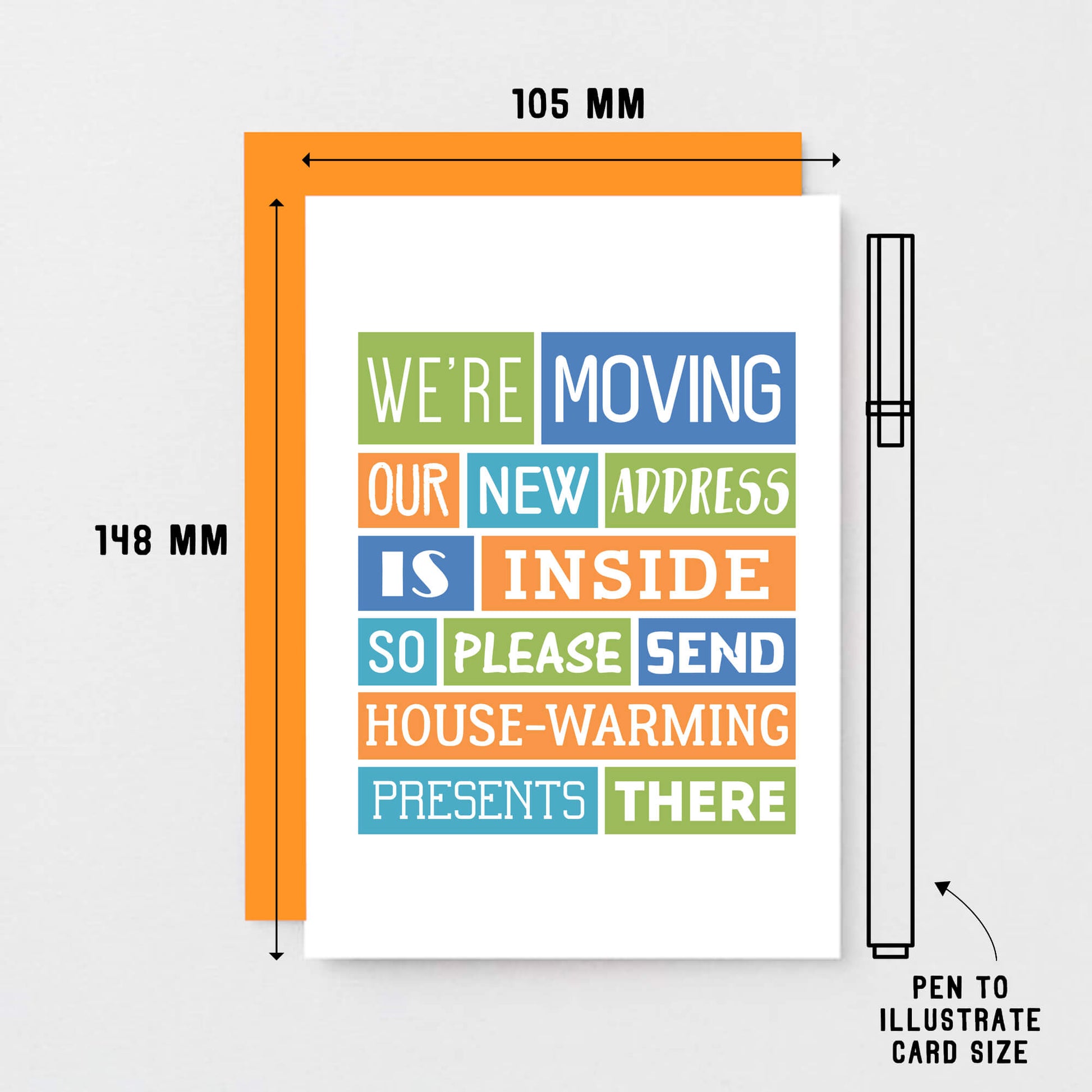 We Are Moving Card by SixElevenCreations. Reads We're moving. Our new address is inside so please send house-warming presents there. Product Code SE0166A6
