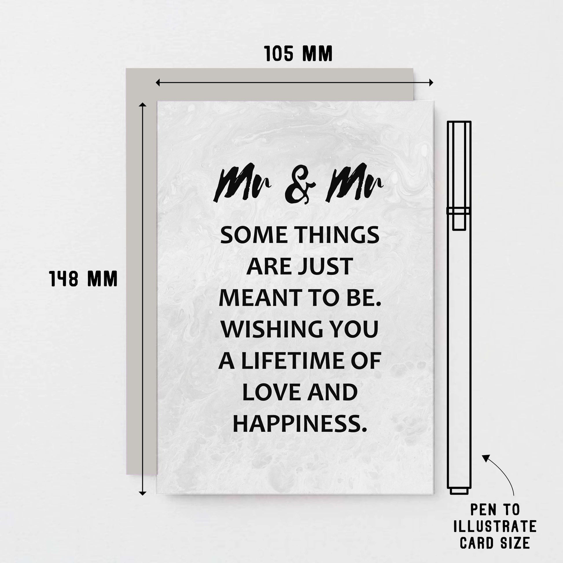 Gay Wedding Congratulations Card by SixElevenCreations. Reads Mr & Mr Some things are just meant to be. Wishing you a lifetime of love and happiness. Product Code SE3017A6