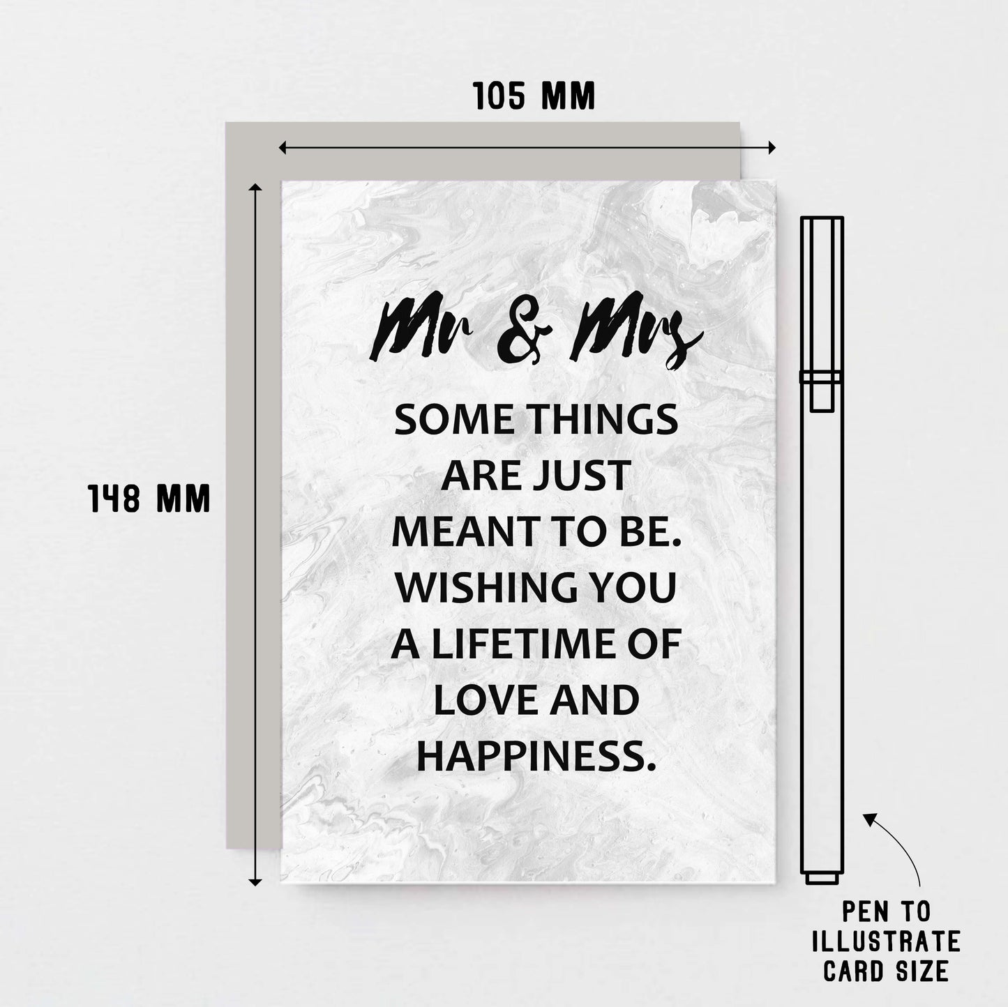 Wedding Congratulations Card by SixElevenCreations. Reads Mr & Mrs Some things are just meant to be. Wishing you a lifetime of love and happiness. Product Code SE3016A6