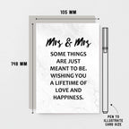 Lesbian Wedding Congratulations Card by SixElevenCreations. Reads Mrs & Mrs Some things are just meant to be. Wishing you a lifetime of love and happiness. Product Code SE3018A6