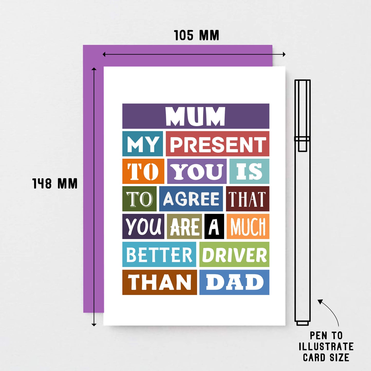 Mum Birthday Card by SixElevenCreations. Reads Mum My present to you is to agree that you are a much better driver than dad. Product Code SE0126A6