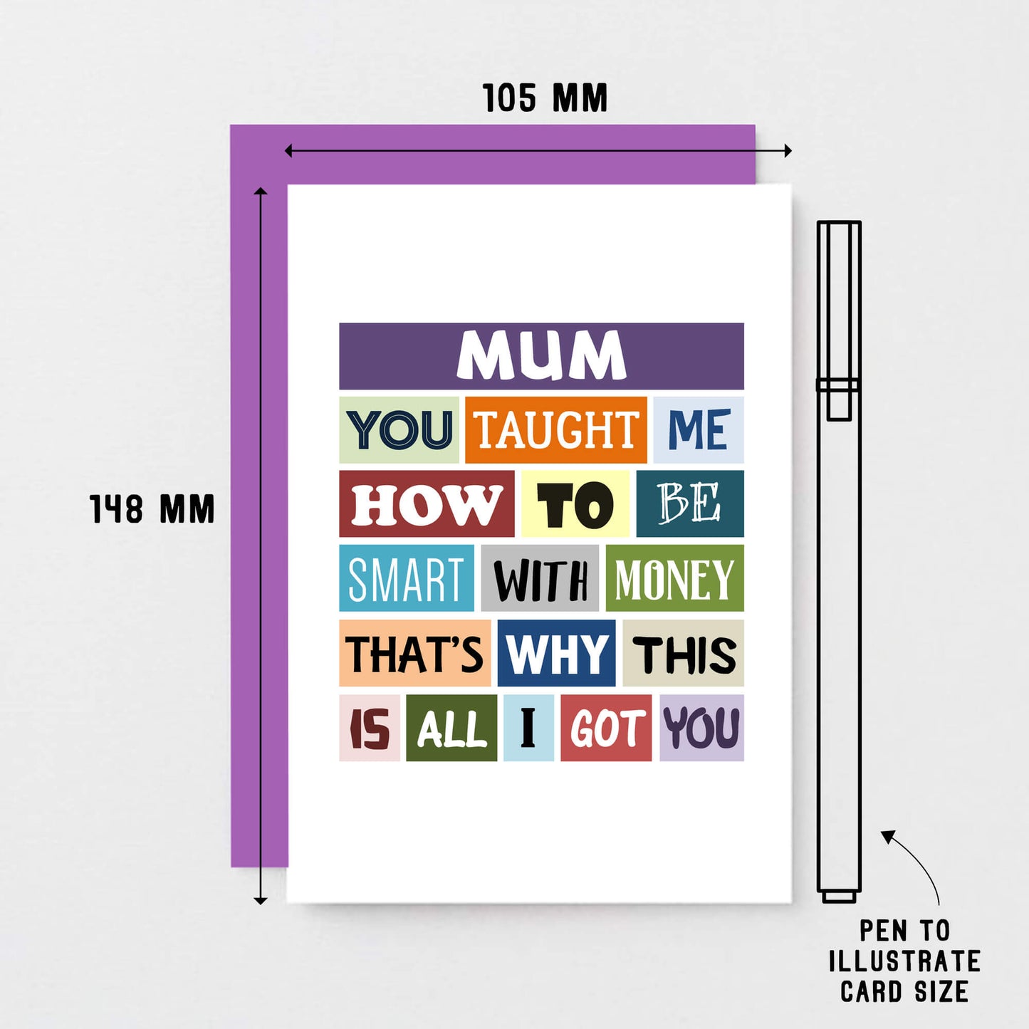 Mum Card by SixElevenCreations. Reads Mum You taught me how to be smart with money. That's why this is all I got you. Product Code SE0134A6