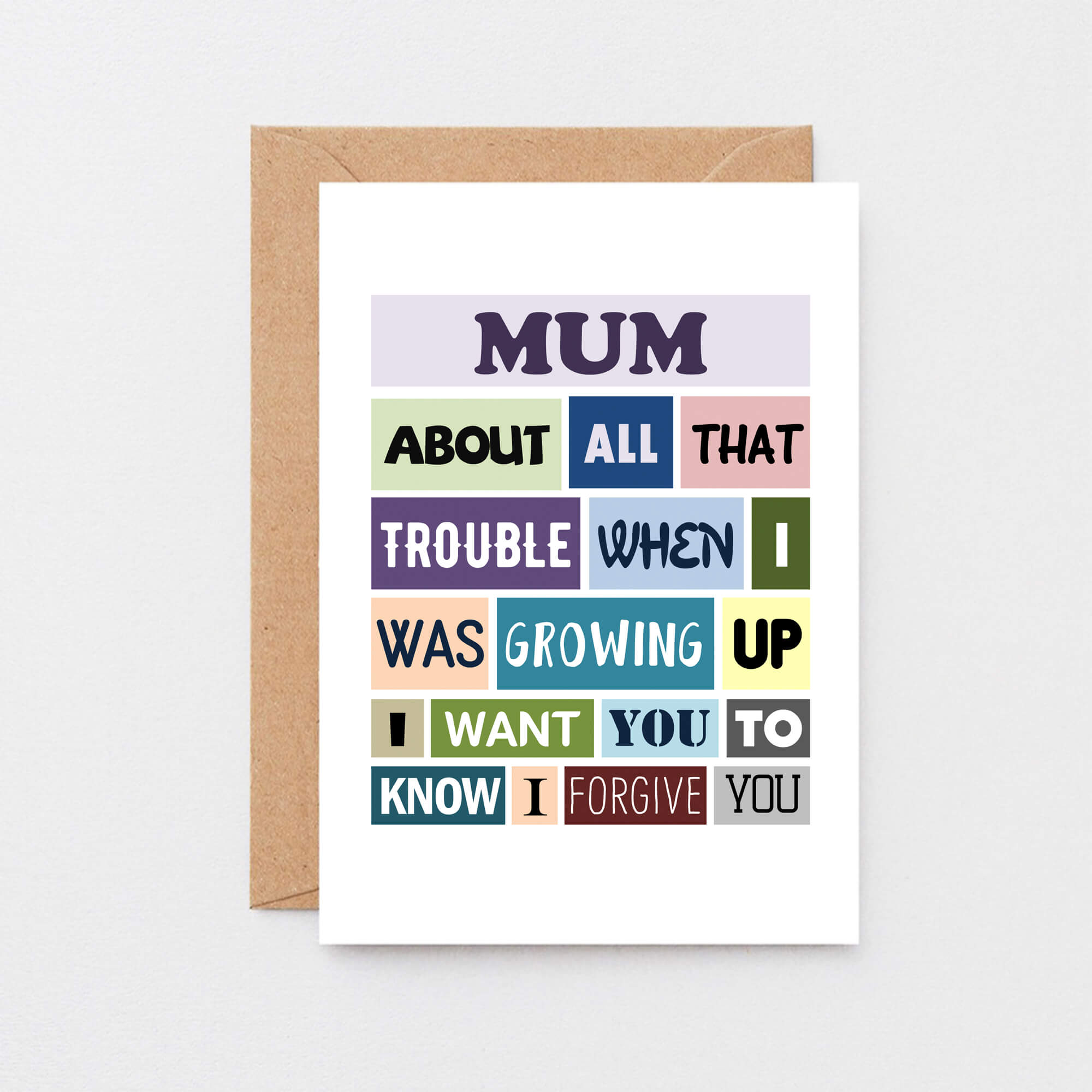 Mum Card by SixElevenCreations. Reads Mum About all that trouble when I was growing up I want you to know I forgive you. Product Code SE0132A6