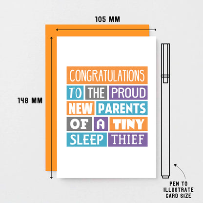 New Baby Card by SixElevenCreations. Reads Congratulations to the proud new parents of a tiny sleep thief. Product code SE0019A6