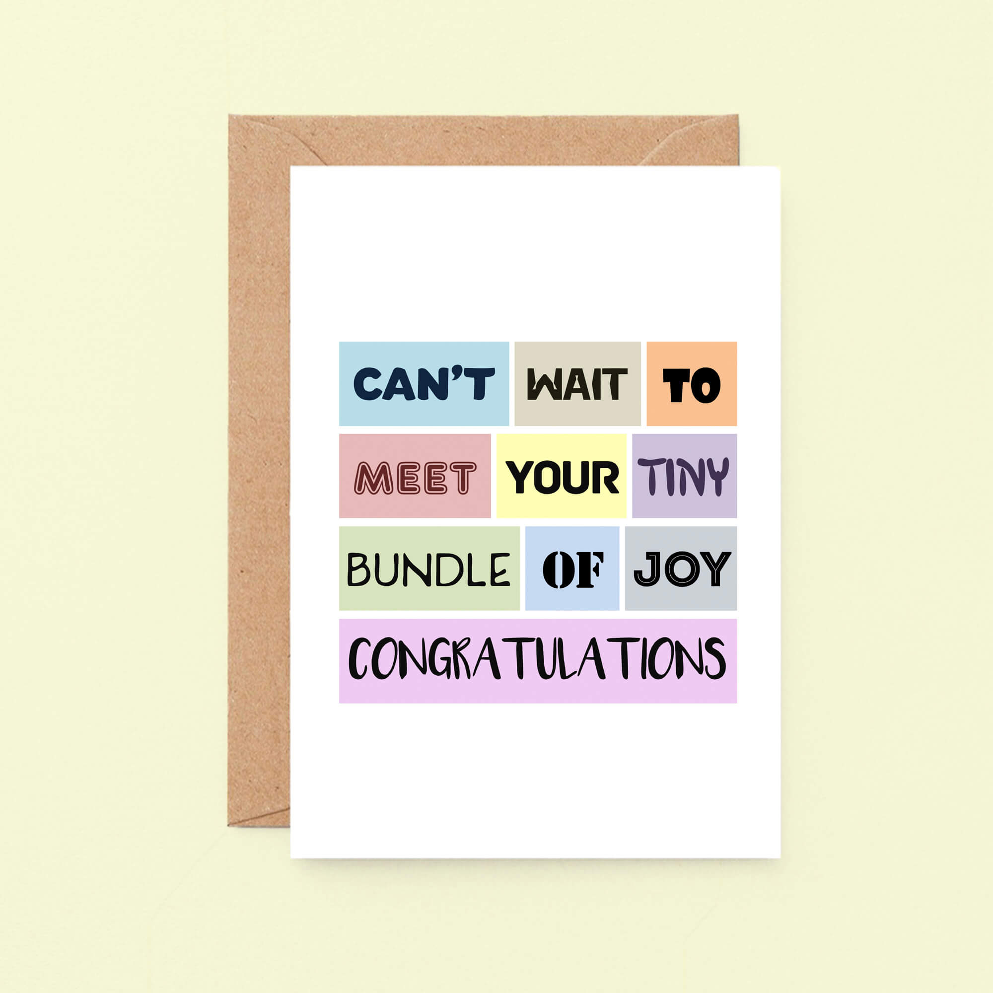 New Baby Card by SixElevenCreations. Reads Can't wait to meet your tiny bundle of joy. Congratulations. Product Code SE0114A6