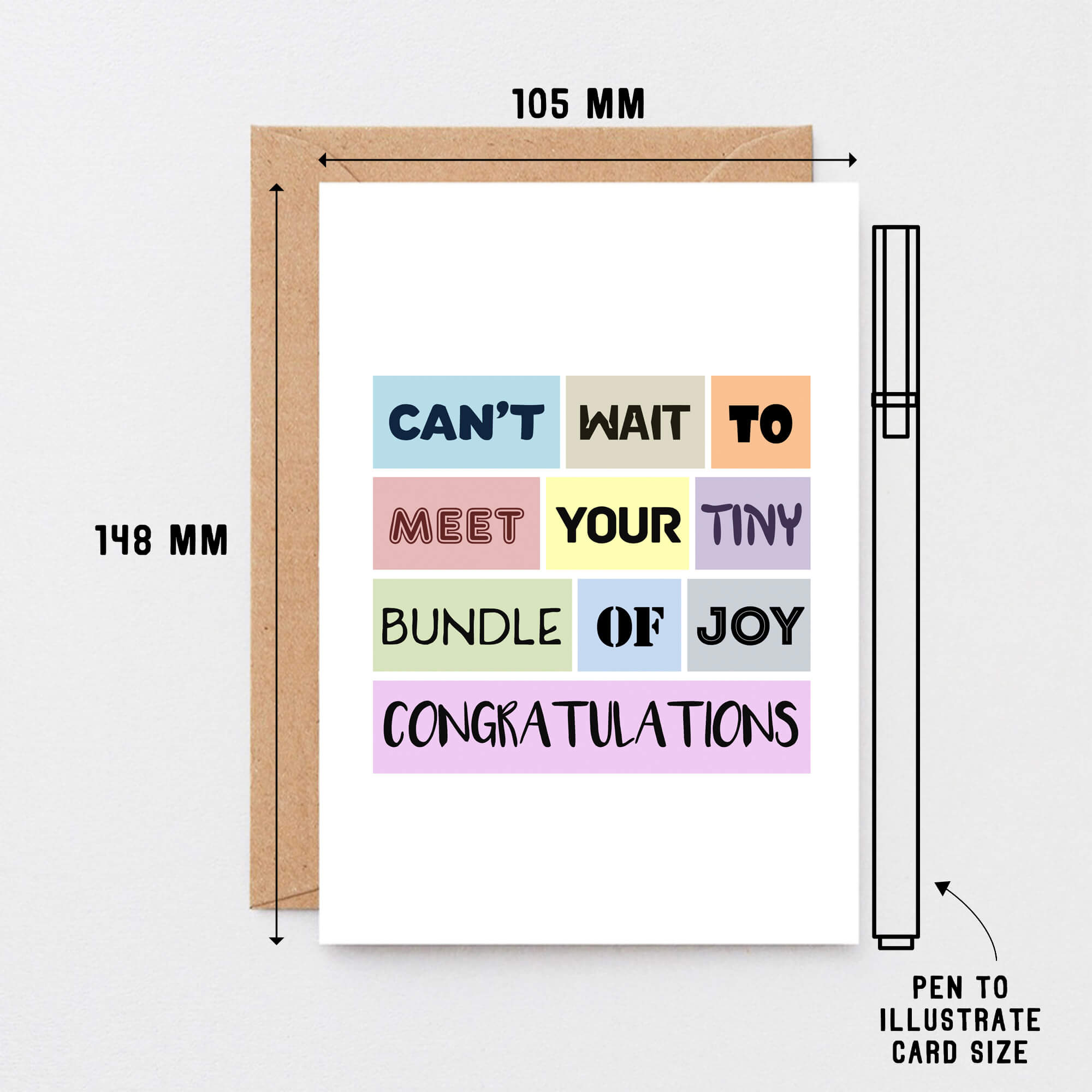 New Baby Card by SixElevenCreations. Reads Can't wait to meet your tiny bundle of joy. Congratulations. Product Code SE0114A6