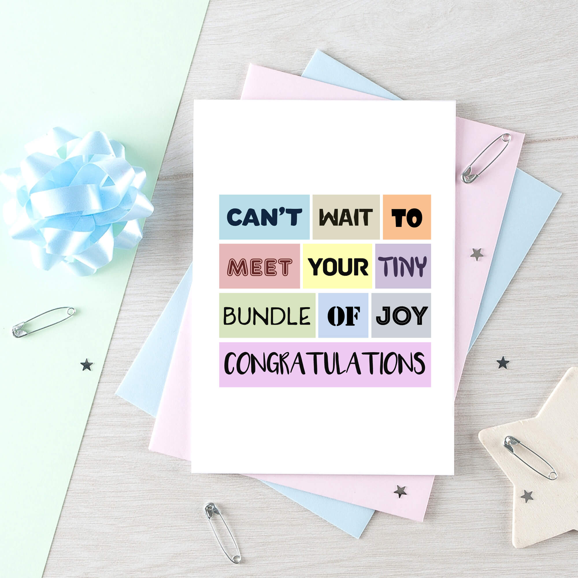 New Baby Card by SixElevenCreations. Reads Can't wait to meet your tiny bundle of joy. Congratulations. Product Code SE0114A6