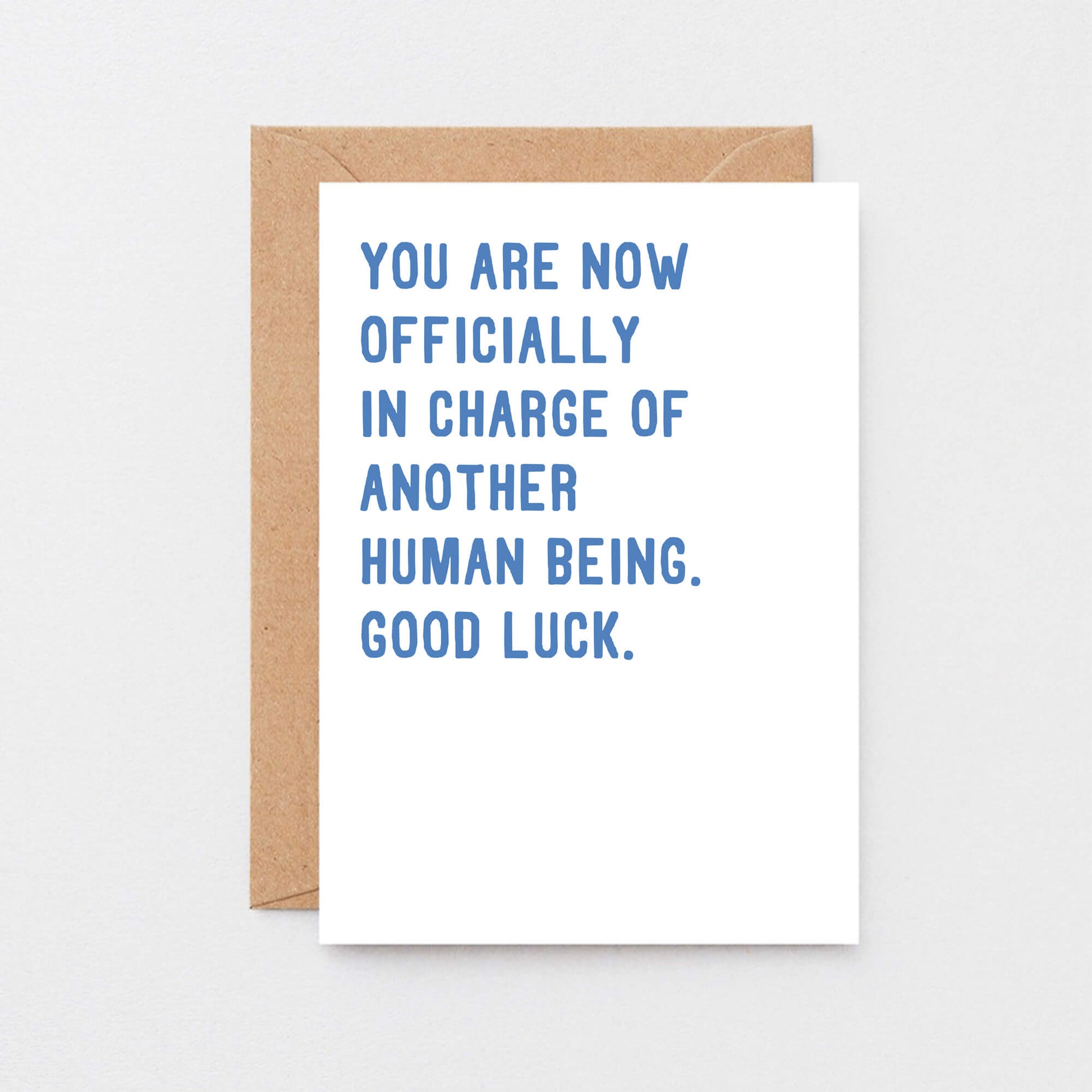 New Baby Card by SixElevenCreations. Reads You are now officially in charge of another human being. Good luck. Product Code SE2008A6