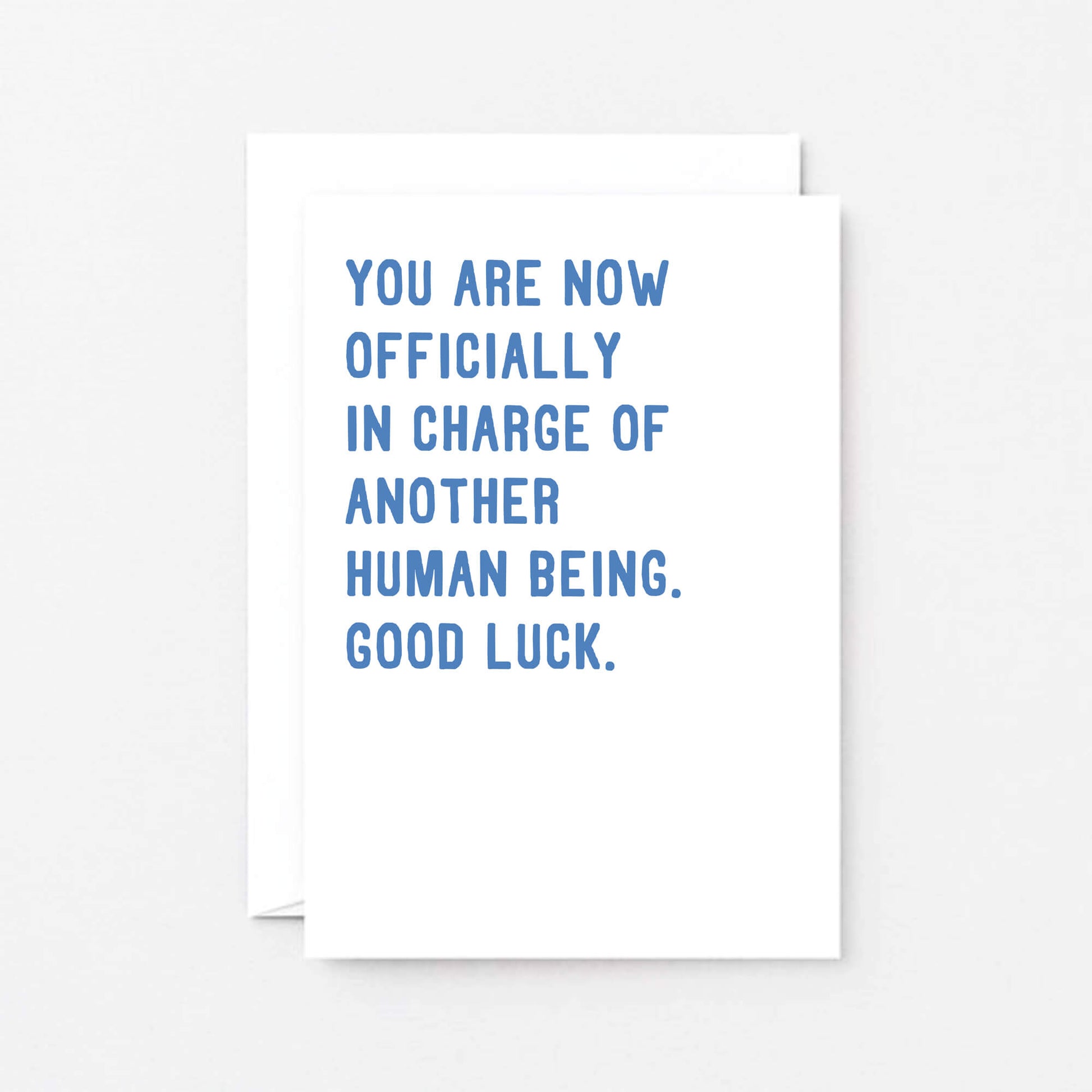 New Baby Card by SixElevenCreations. Reads You are now officially in charge of another human being. Good luck. Product Code SE2008A6