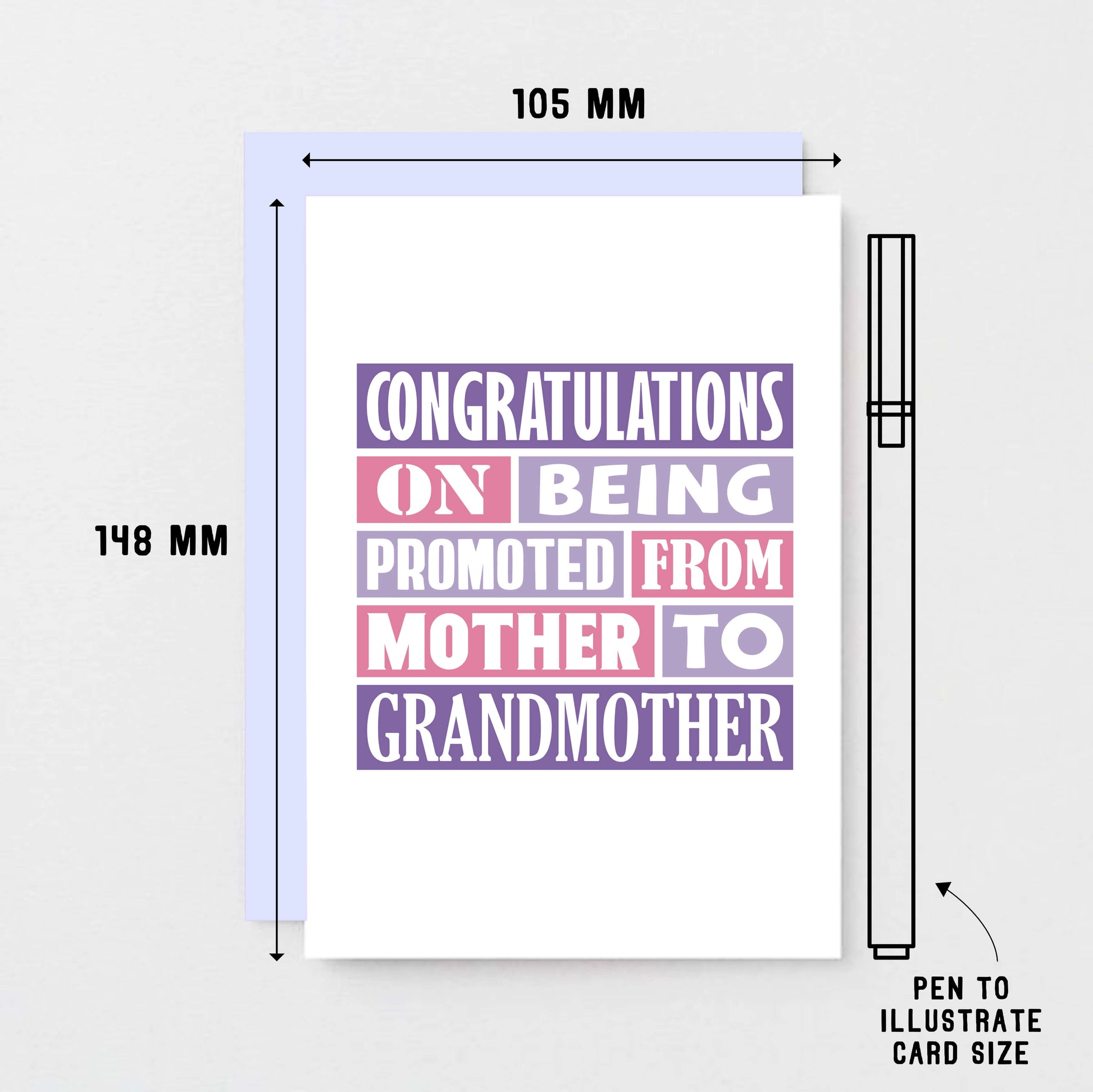 Grandmother New Baby Card by SixElevenCreations. Reads Congratulations on being promoted from mother to grandmother. Product Code SE0124A6