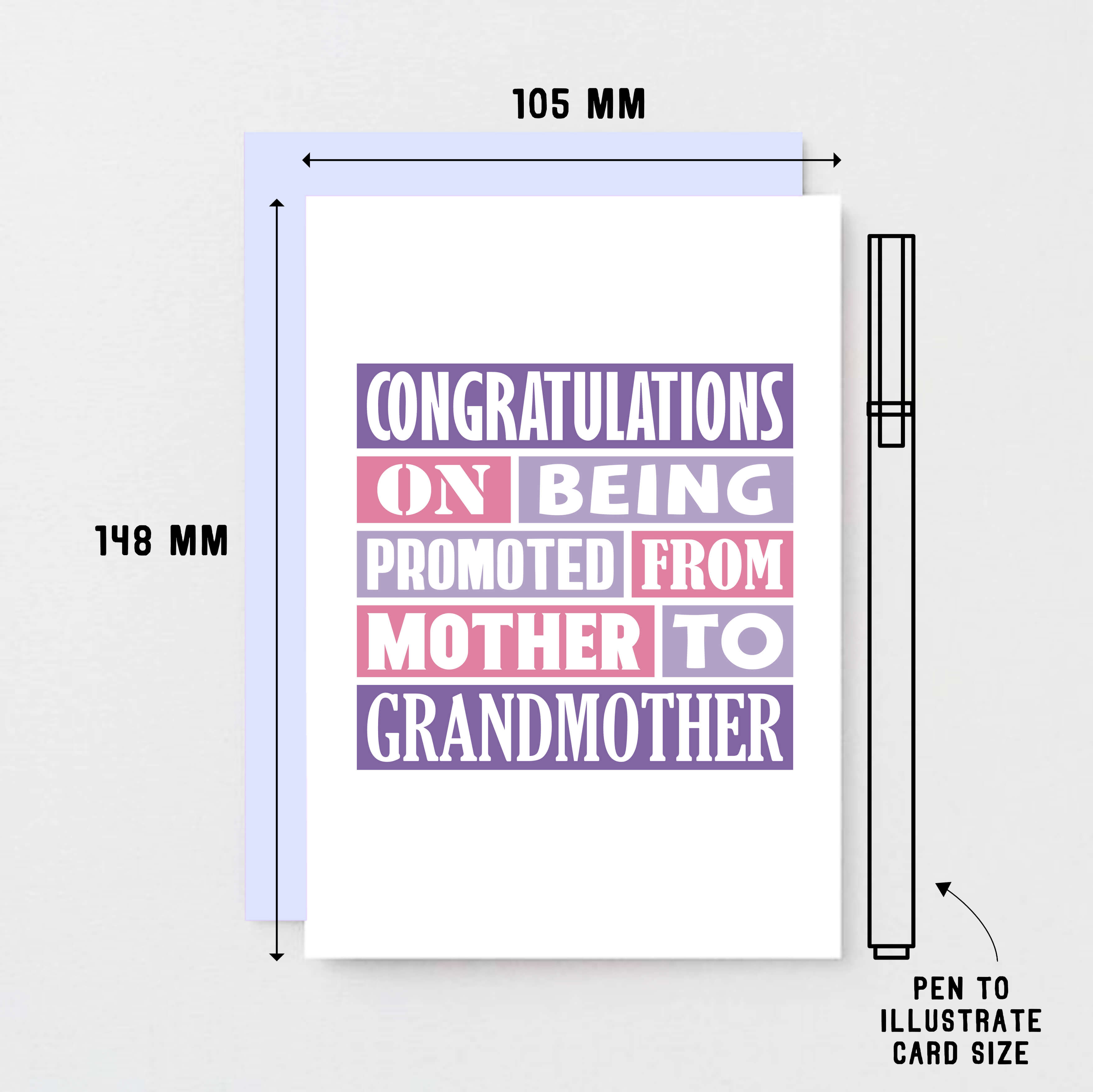 Grandmother New Baby Card by SixElevenCreations. Reads Congratulations on being promoted from mother to grandmother. Product Code SE0124A6