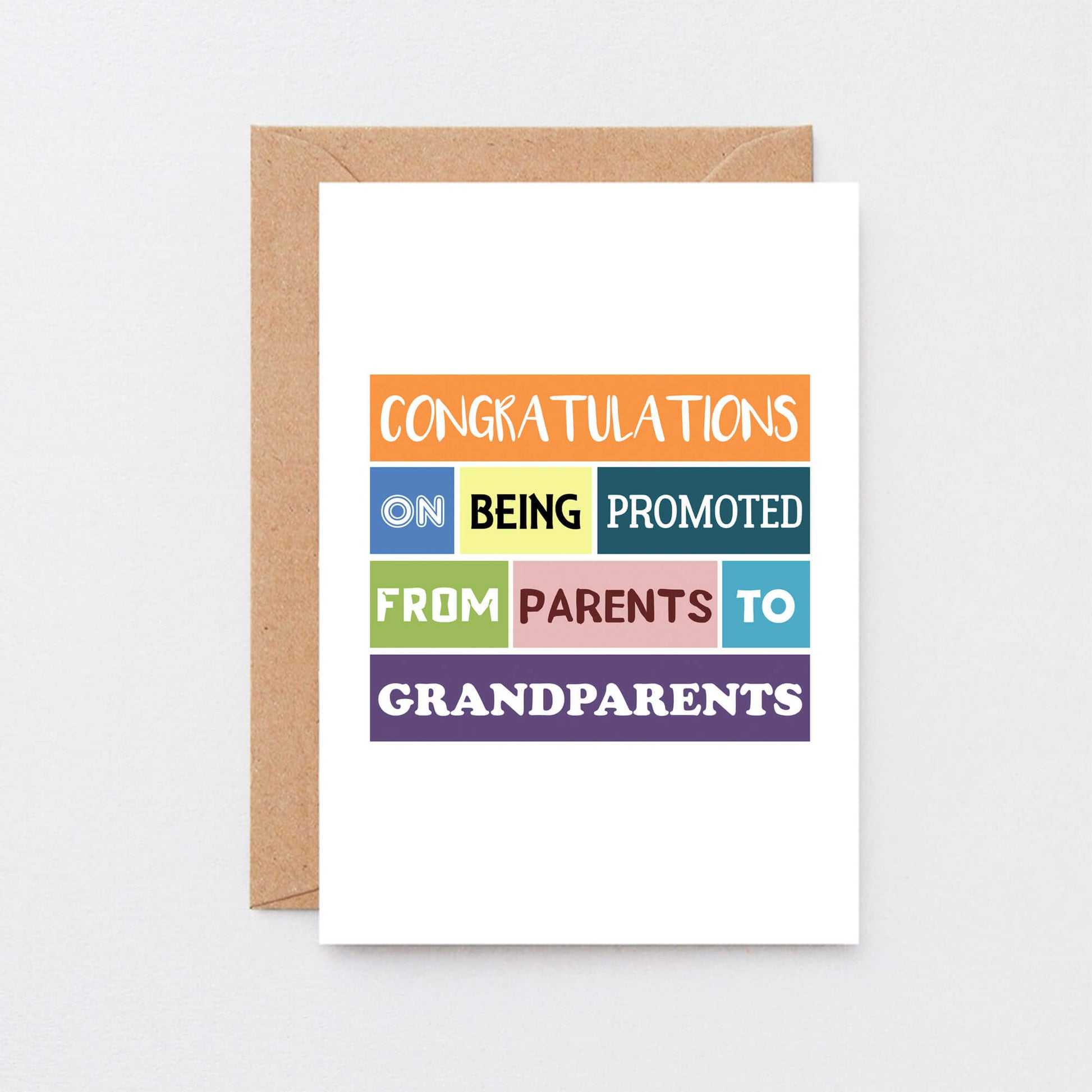 Grandparents New Baby Card by SixElevenCreations. Reads Congratulations on being promoted from parents to grandparents. Product Code SE0122A6