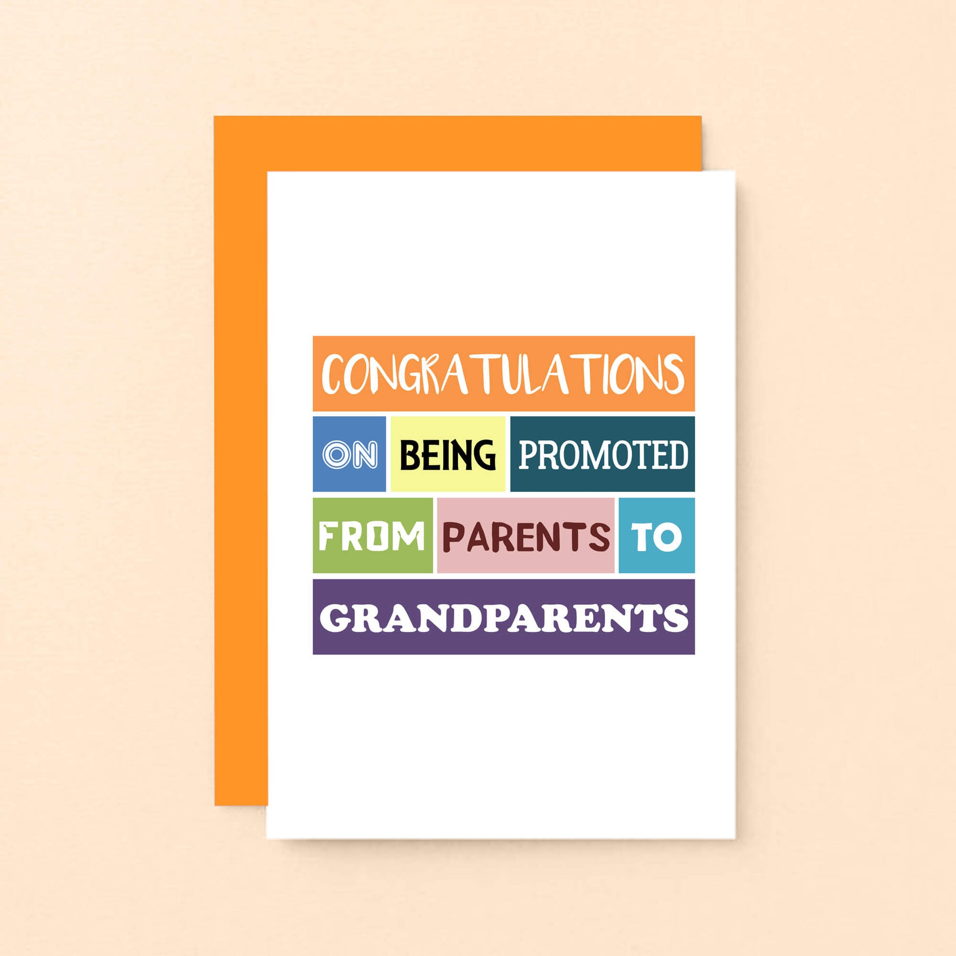 Grandparents New Baby Card by SixElevenCreations. Reads Congratulations on being promoted from parents to grandparents. Product Code SE0122A6