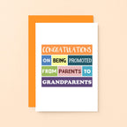 Grandparents New Baby Card by SixElevenCreations. Reads Congratulations on being promoted from parents to grandparents. Product Code SE0122A6