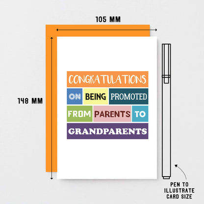 Grandparents New Baby Card by SixElevenCreations. Reads Congratulations on being promoted from parents to grandparents. Product Code SE0122A6