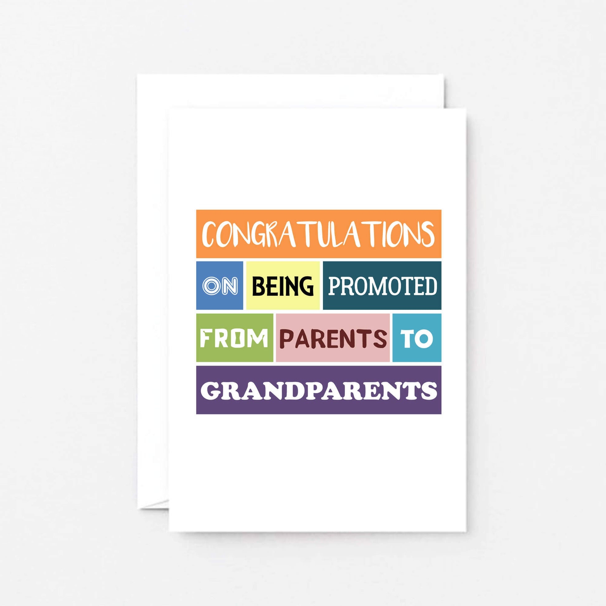 Grandparents New Baby Card by SixElevenCreations. Reads Congratulations on being promoted from parents to grandparents. Product Code SE0122A6