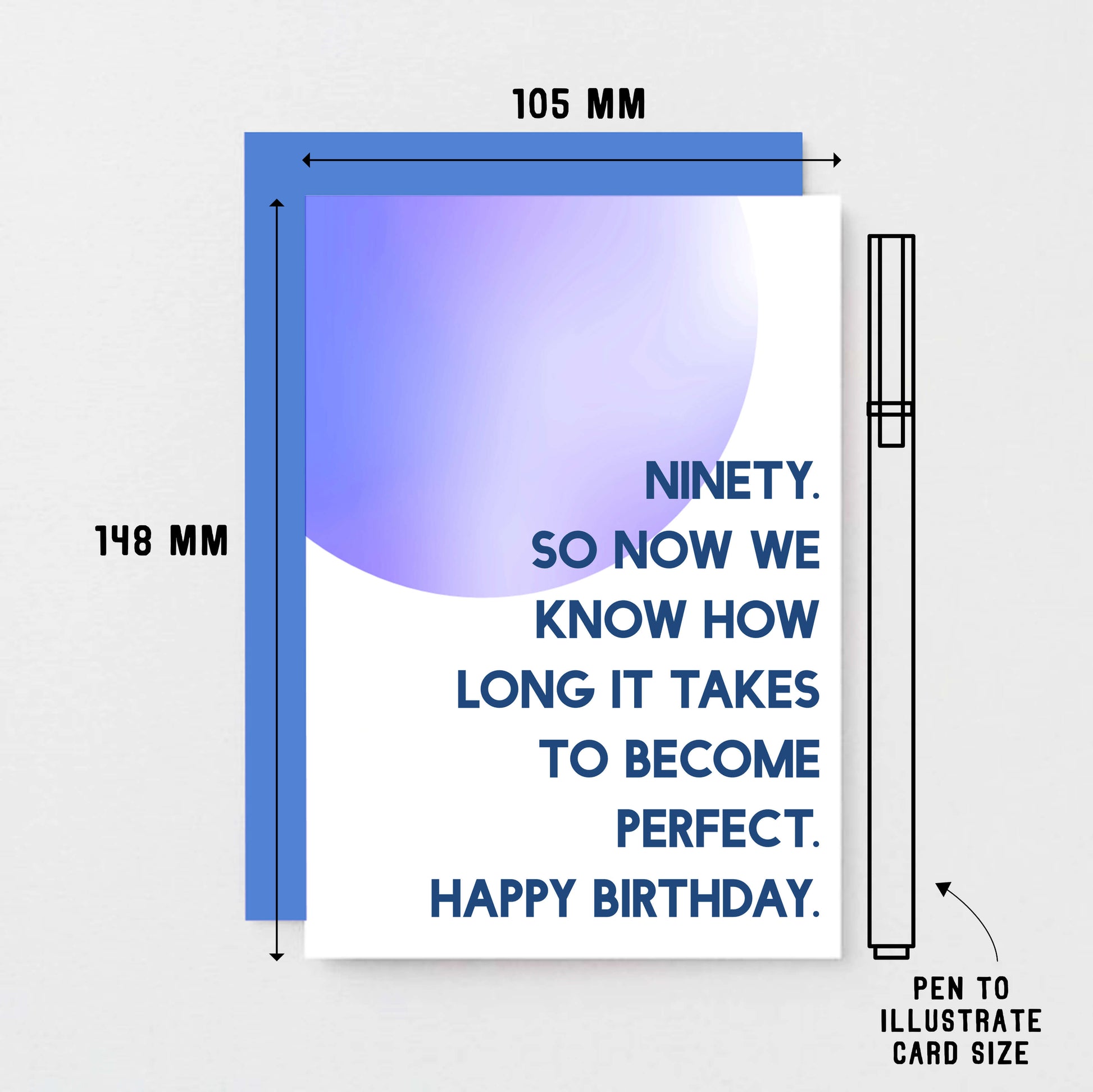 90th Birthday Card by SixElevenCreations. Reads Ninety. So now we know how long it takes to become perfect. Happy birthday. Product Code SE2060A6