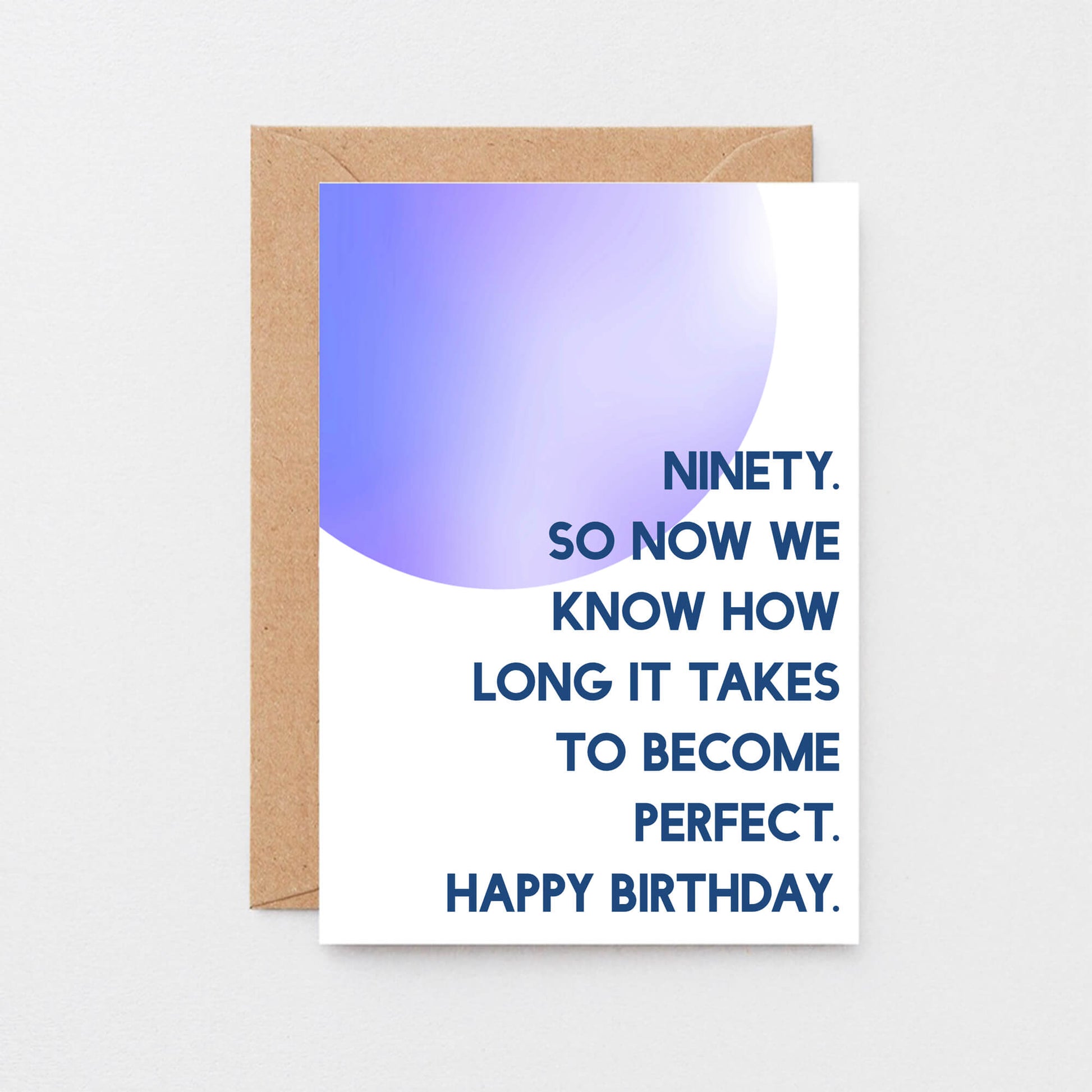 90th Birthday Card by SixElevenCreations. Reads Ninety. So now we know how long it takes to become perfect. Happy birthday. Product Code SE2060A6