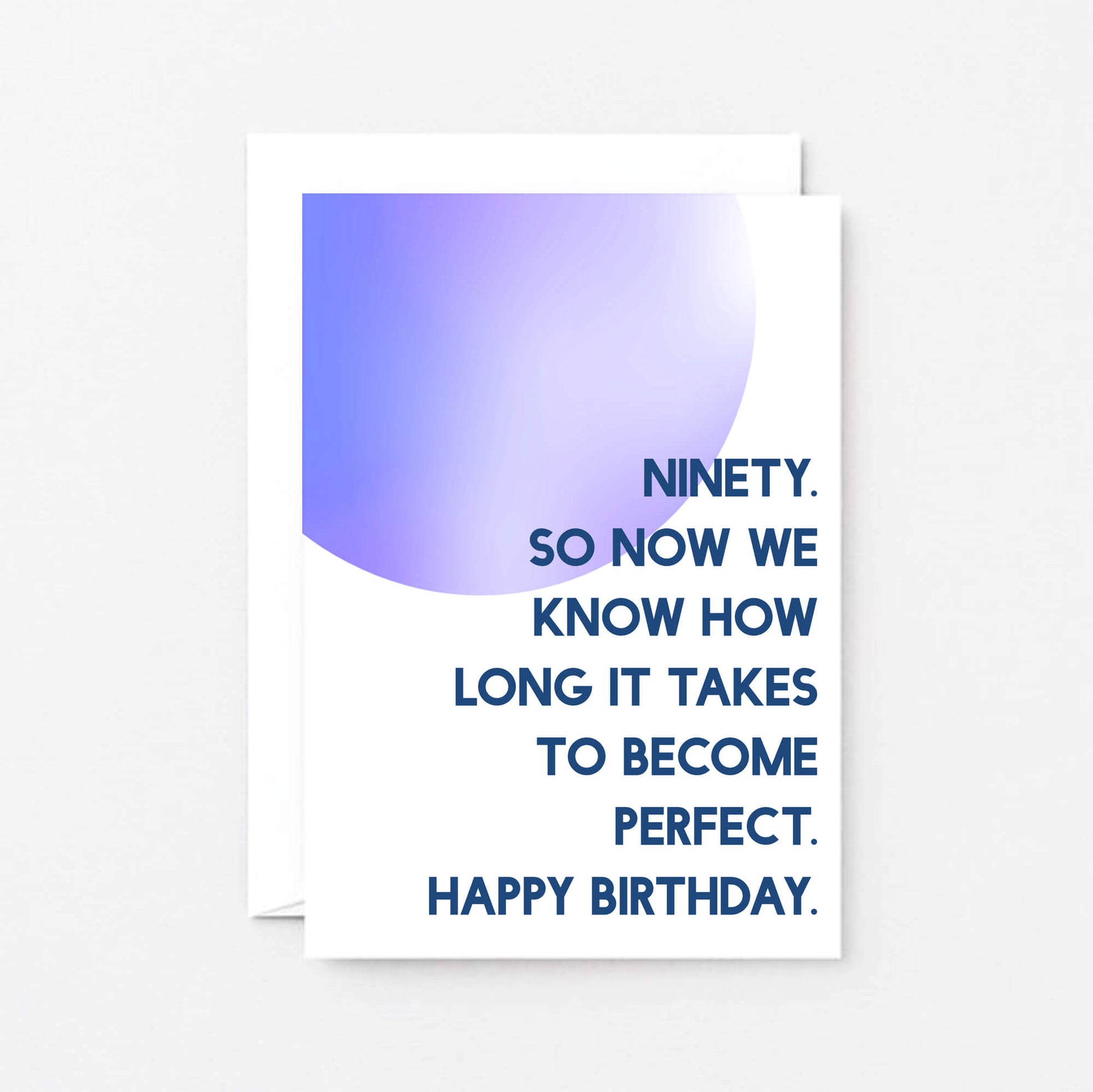90th Birthday Card by SixElevenCreations. Reads Ninety. So now we know how long it takes to become perfect. Happy birthday. Product Code SE2060A6