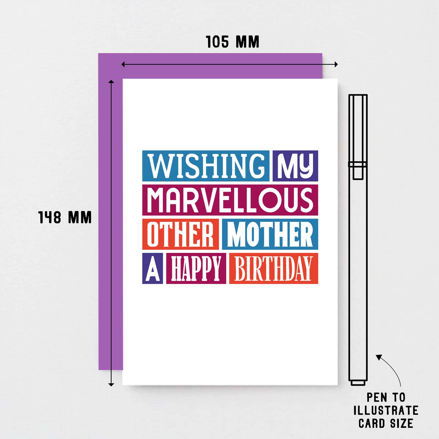 Other Mother Birthday Card by SixElevenCreations. Reads Wishing my marvellous other mother a happy birthday. Product Code SE0128A6