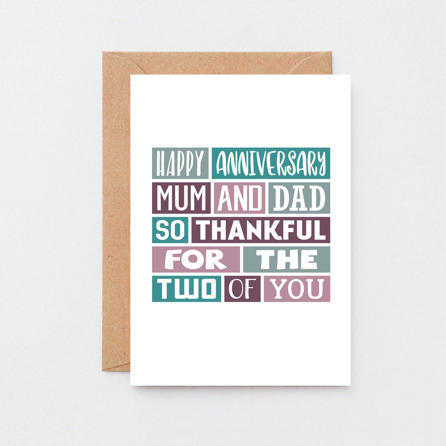 Parents Anniversary Card by SixElevenCreations. Reads Happy anniversary mum and dad. So thankful for the two of you. Product Code SE0063A6
