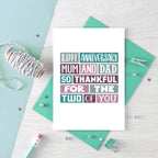 Parents Anniversary Card by SixElevenCreations. Reads Happy anniversary mum and dad. So thankful for the two of you. Product Code SE0063A6