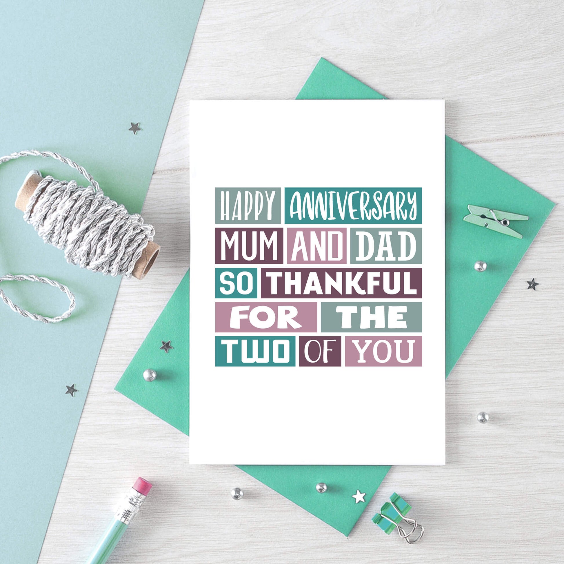 Parents Anniversary Card by SixElevenCreations. Reads Happy anniversary mum and dad. So thankful for the two of you. Product Code SE0063A6