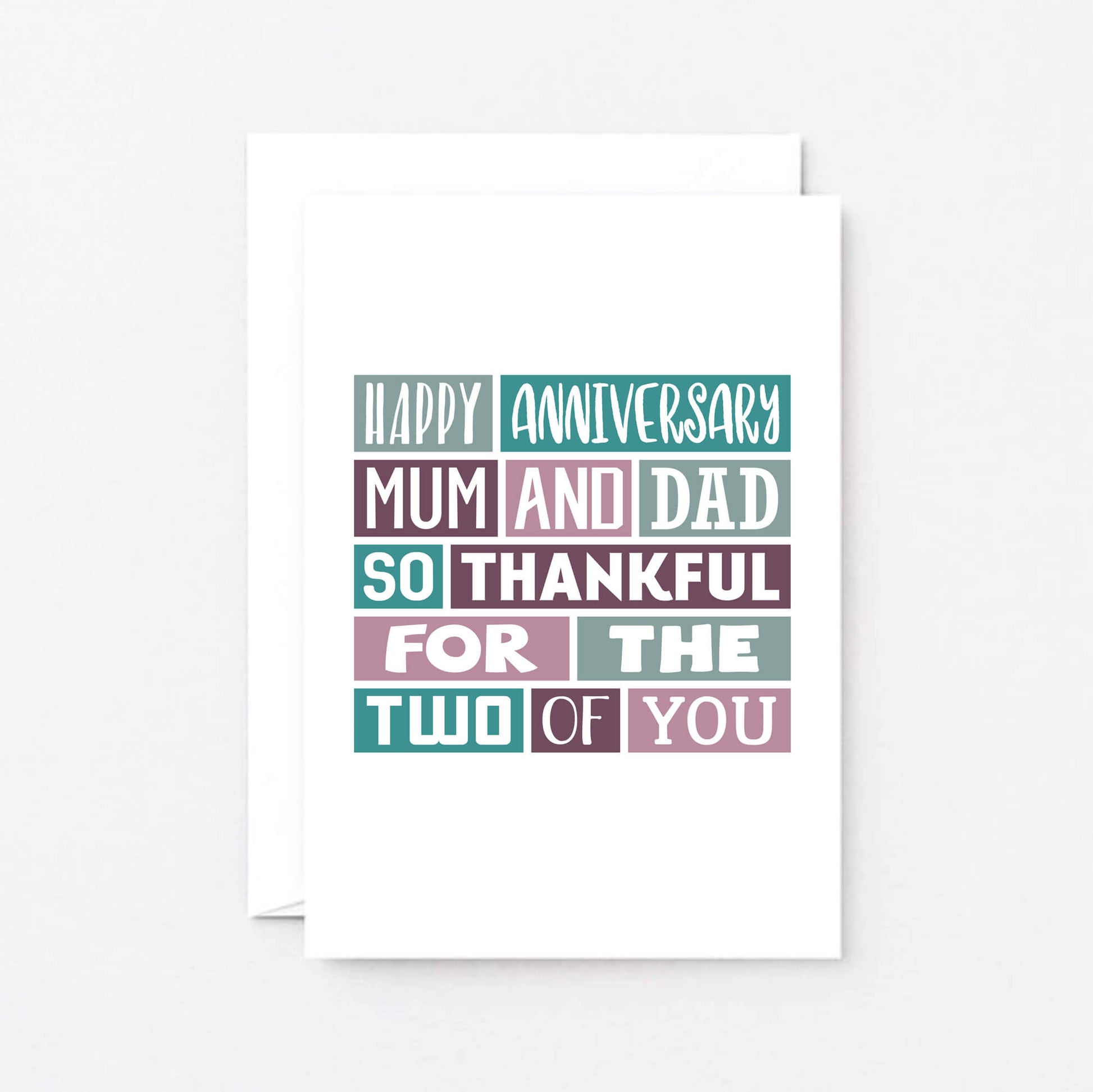 Parents Anniversary Card by SixElevenCreations. Reads Happy anniversary mum and dad. So thankful for the two of you. Product Code SE0063A6
