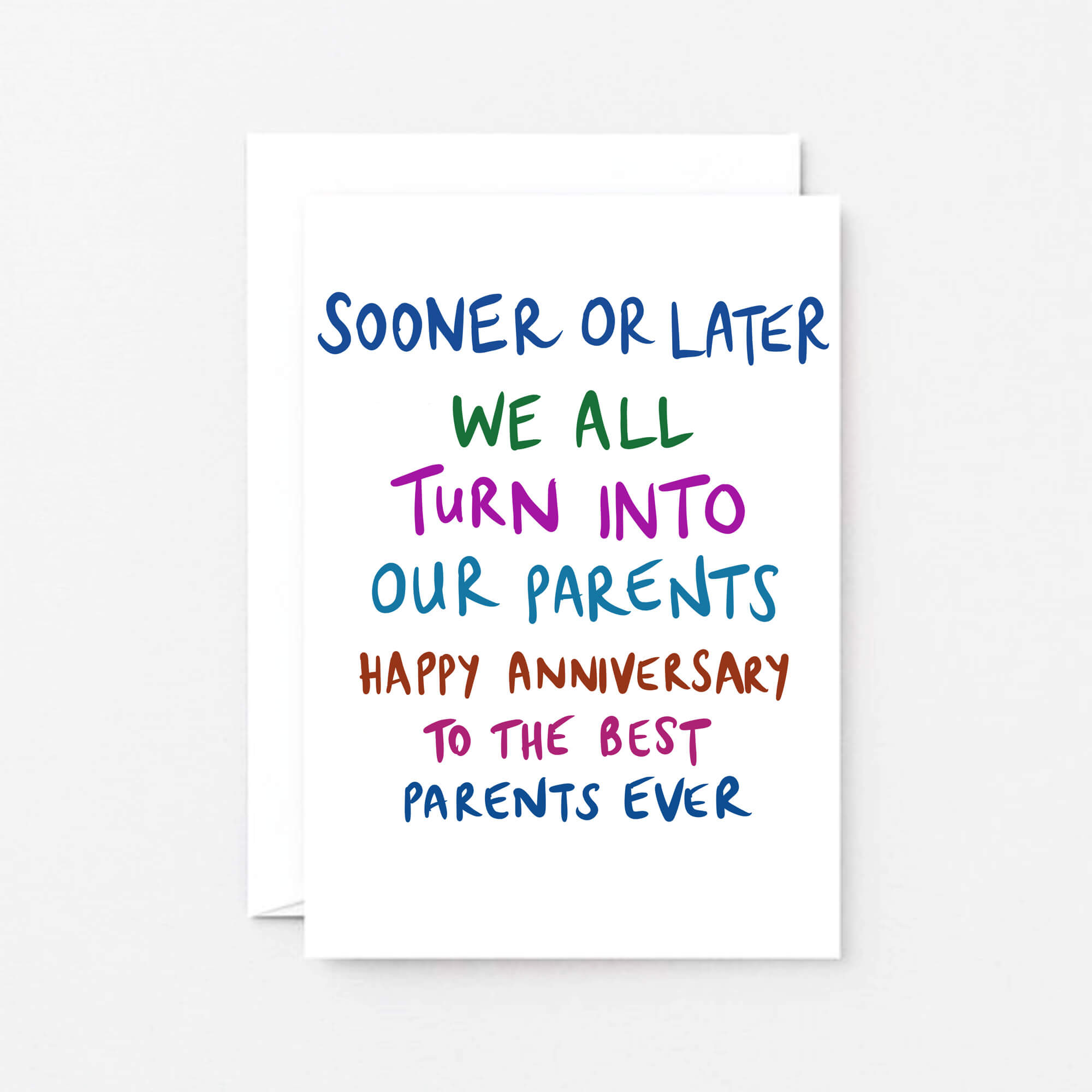 Parents Anniversary Card by SixElevenCreations. Reads Sooner or later we all turn into our parents. Happy anniversary to the best parents ever. Product Code SE1004A6