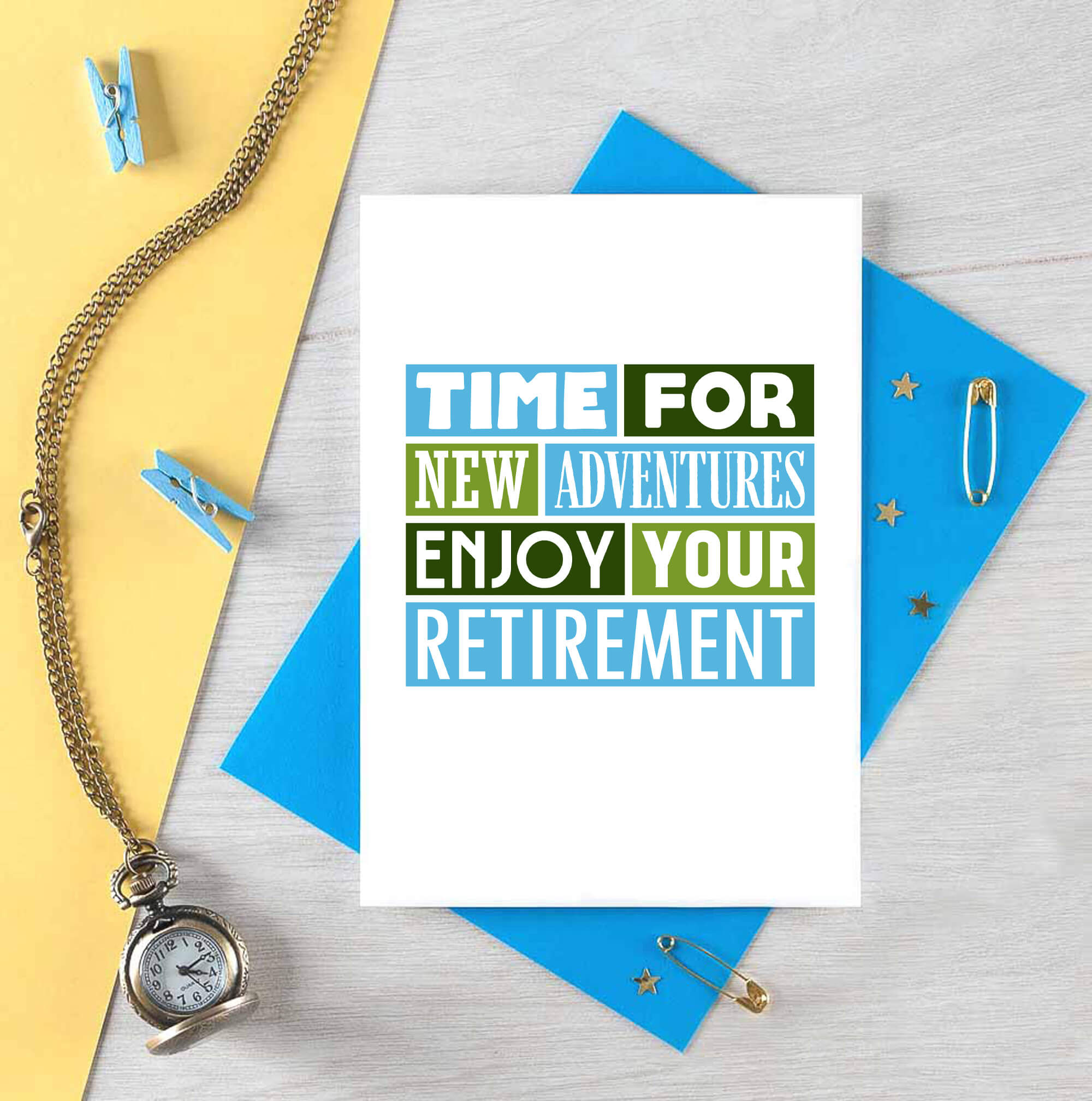 Retirement Card by SixElevenCreations. Reads Time for new adventures. Enjoy your retirement. Product Code SE0101A6