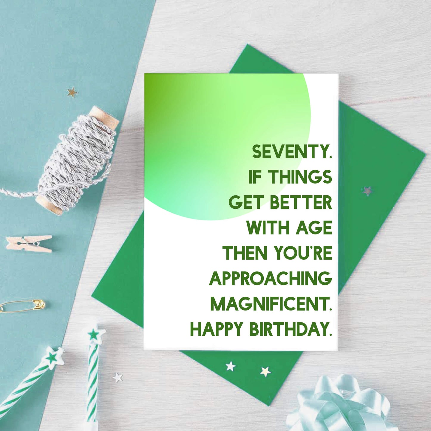 70th Birthday Card by SixElevenCreations. Reads Seventy. If things get better with age then you're approaching magnificent. Happy birthday. Product Code SE2058A6