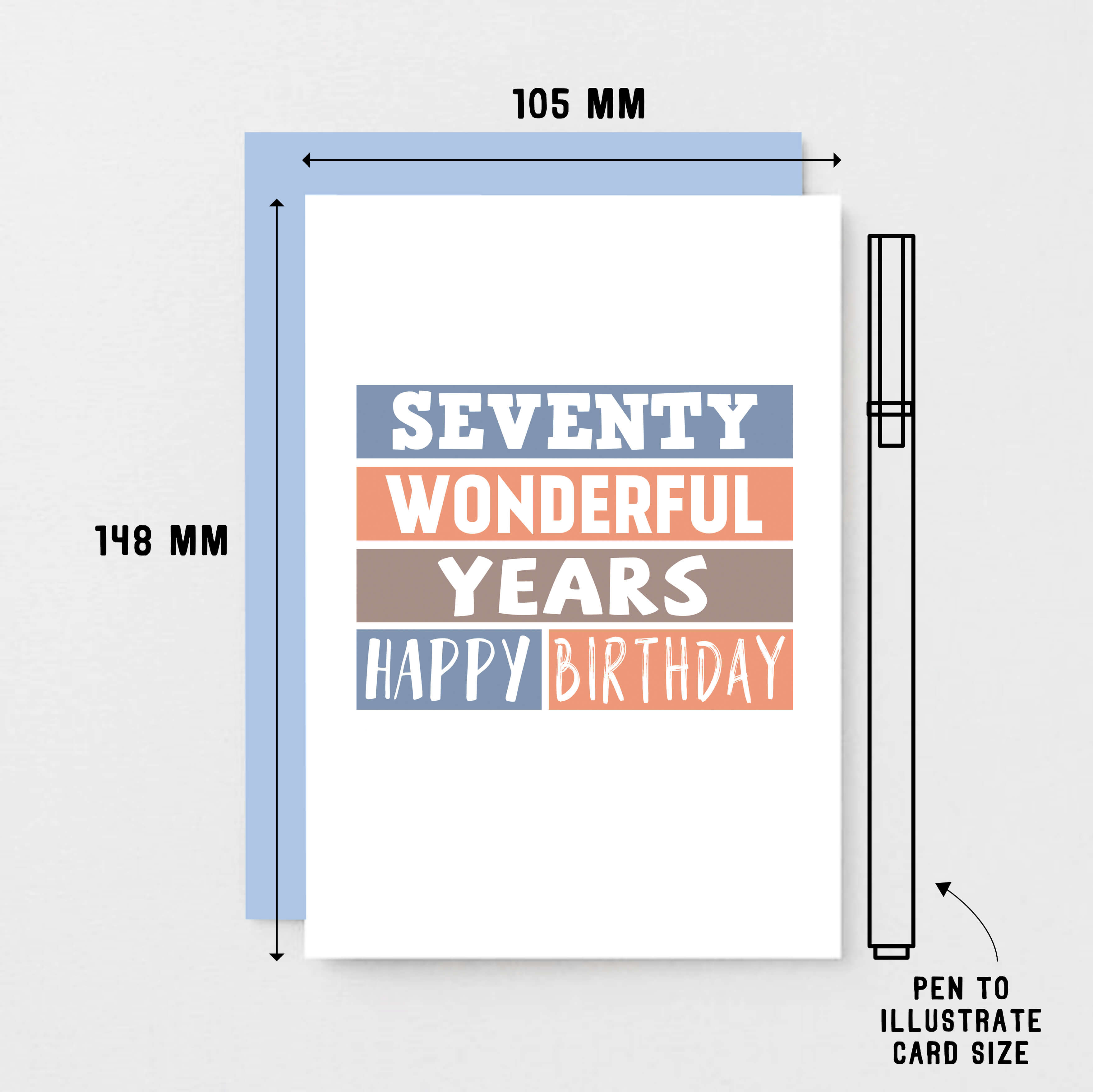 70th Birthday Card by SixElevenCreations. Reads Seventy wonderful years. Happy birthday. Product Code SE0230A6