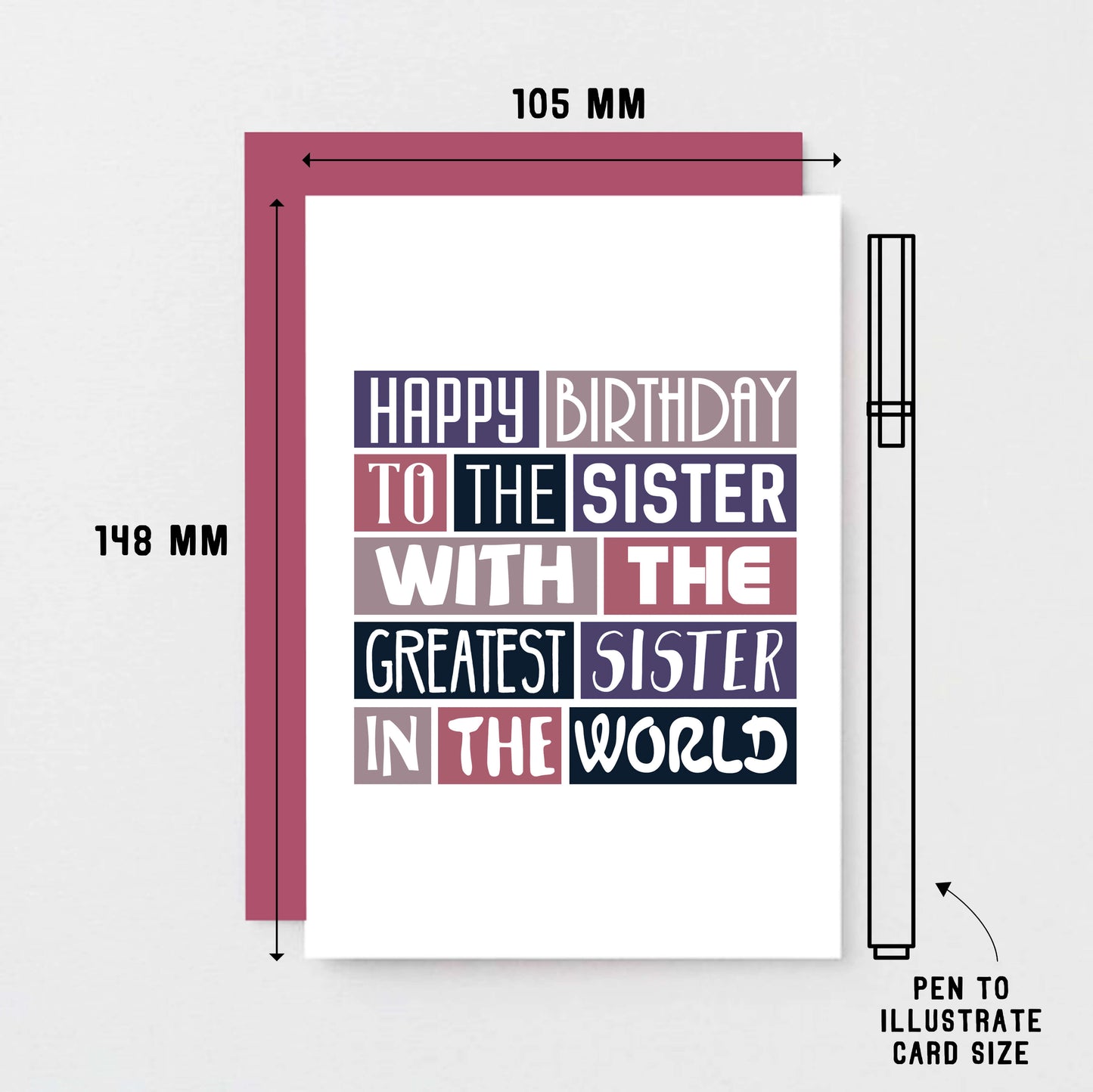 Sister Birthday Card by SixElevenCreations. Reads Happy birthday to the sister with the greatest sister in the world. Product Code SE0236A6