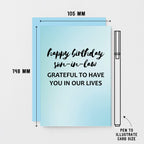 Son-in-Law Birthday Card by SixElevenCreations. Reads Happy birthday son-in-law. Grateful to have you in our lives. Product Code SE3034A6