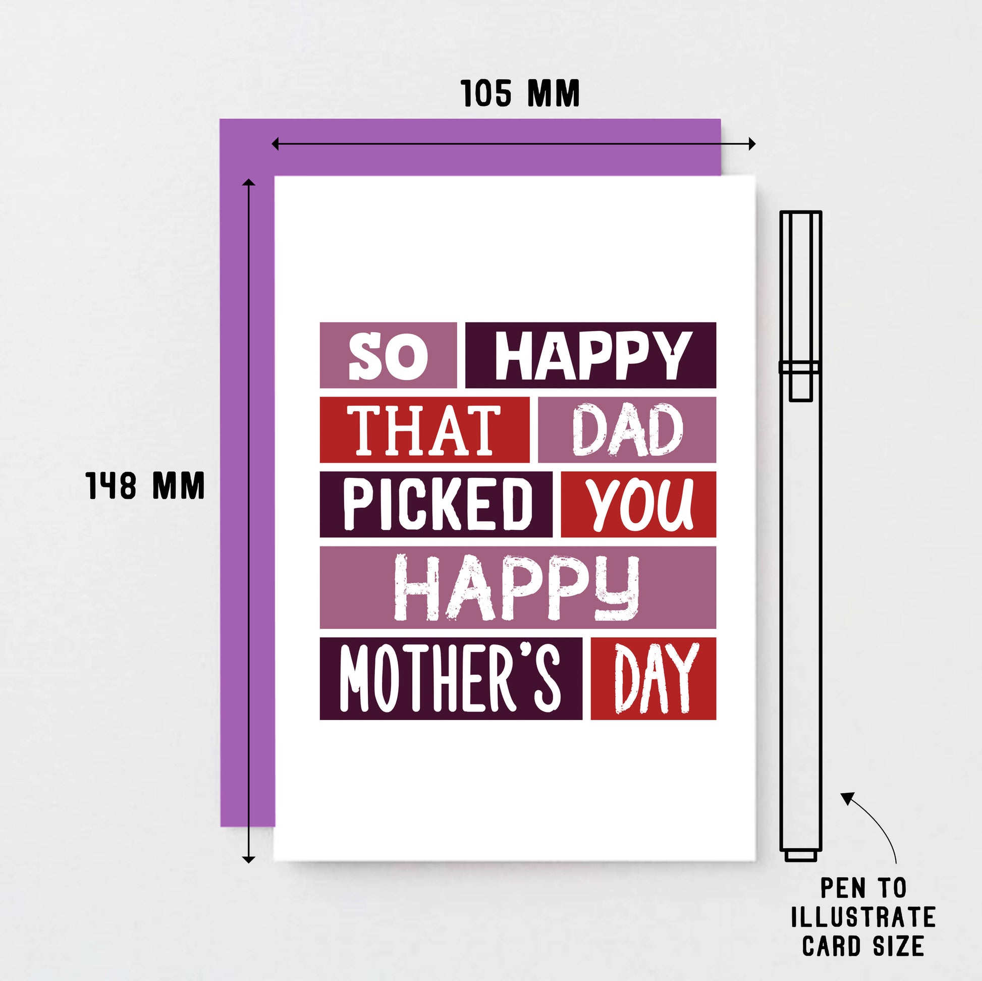 Stepmother Mother's Day Card by SixElevenCreations. Reads So happy that Dad picked you. Happy Mother's Day. Product Code SEM0004A6